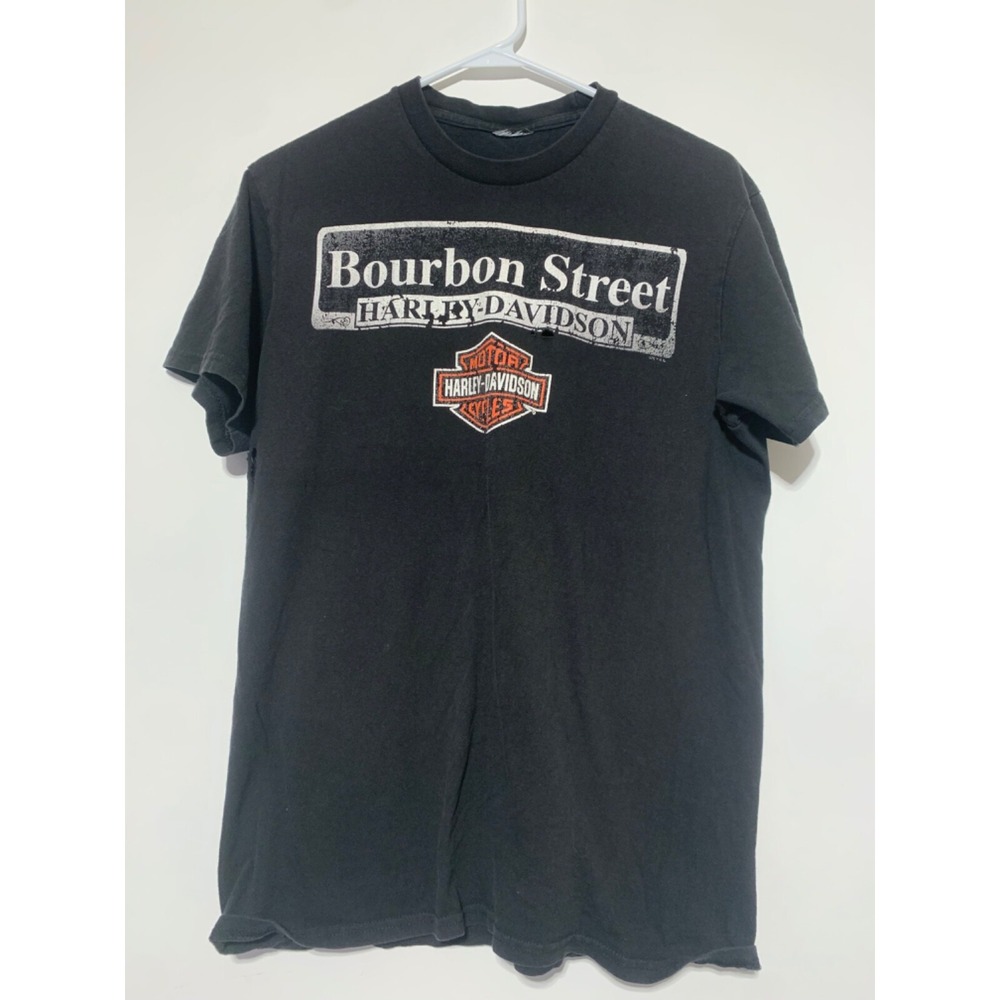 Harley Davidson Men Black Bourbon Street Graphic Shirt Holes Cut Tag